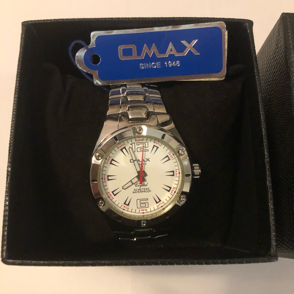 Silver Men's Omax Diamond accent stainless steel never worn Watch w/tags & box
